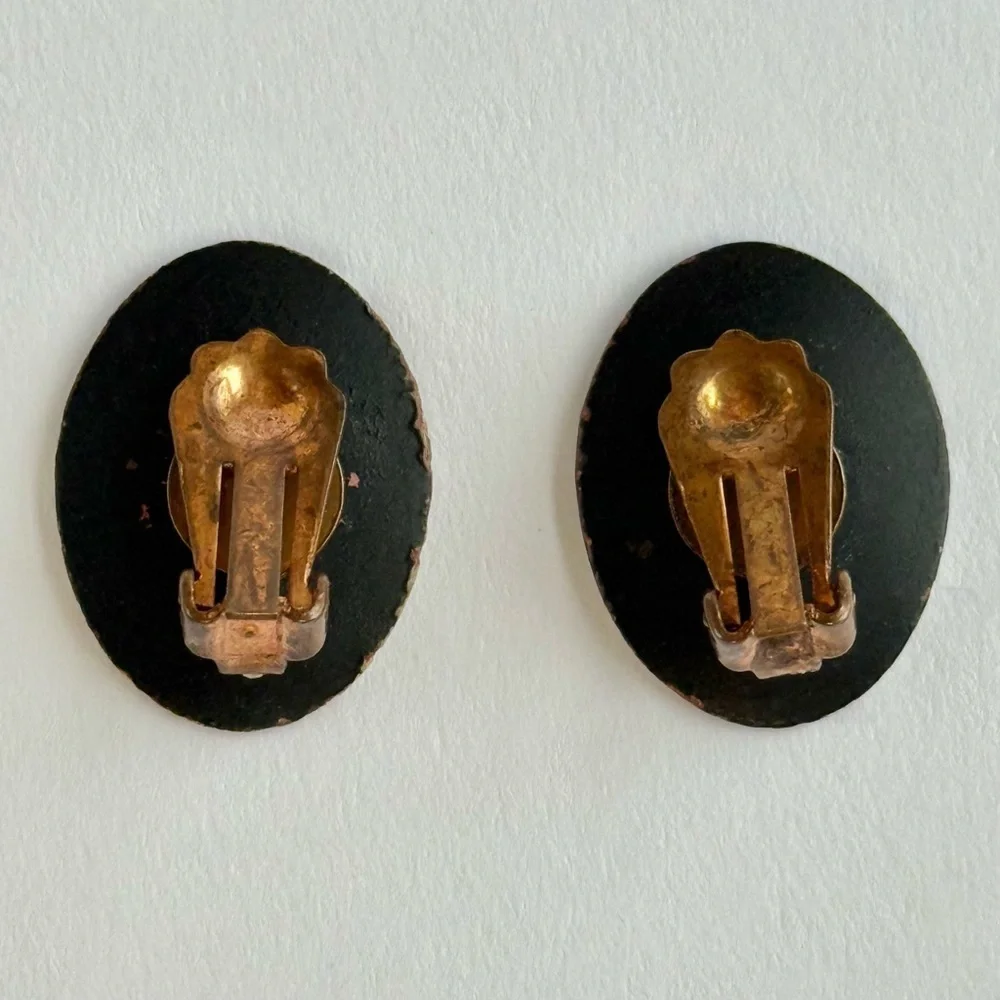 Rare Vintage Artisan Enamel Earrings – One-of-a-Kind Abstract Modernist Design